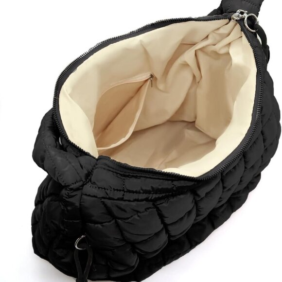 Quilted Puffer Tote Bag Nylon Large Capacity Travel Gym Shoulder Bag - Picture 5 of 7